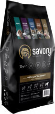 Акция на Сухой корм Savory для собак всех пород со свежим мясом утки и кроликом, 12 кг (4820232630181) от Stylus