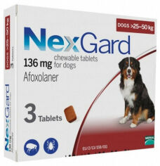 Акция на Таблетки от блох и клещей Merial NexGard для собак весом 25-50 кг Xl 1 уп. 3 шт. инсектоакарицид (3661103042907) от Stylus