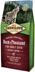 Акция на Сухой корм для взрослых кошек Carnilove Cat Duck & Pheasant Hairball Control для выведения волосяных комков 6 кг (8595602512331) от Stylus