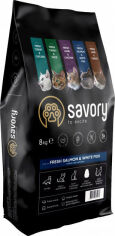 Акция на Сухой корм Savory для длинношерстных кошек со свежим лососем и белой рыбой, 8 кг (4820232630037) от Stylus