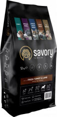 Акція на Сухий корм Savory для собак середніх порід зі свіжим м'ясом індички і ягняти, 12 кг (4820232630273) від Y.UA