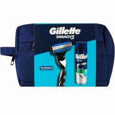 Акция на Подарочный набор Бритва Gillette Mach 3 с 2 сменнымм картриджами + Гель для бритья 200мл + косметичка от MOYO