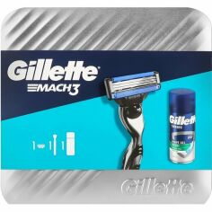 Акція на Подарочный набор Бритва Gillette Mach 3 с 1 сменным картриджем + Гель для бритья Gillette Series Успокаивающий 75мл від MOYO