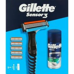 Акция на Подарочный набор Бритва Gillette Sensor 3 с 5 сменными картриджами + Гель для бритья Gillette Series 75мл от MOYO