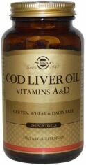 Акція на Solgar Cod Liver Oil Vitamin A & D 250 Softgels Витамины А и D3 из печени трески від Stylus