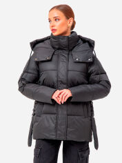 Акция на Куртка демісезонна подовжена з капюшоном жіноча Icon ID830black S Чорна от Rozetka