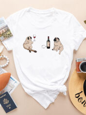 Акция на Футболка жіноча Love&Live Pugs and wine LLP03937 XL Біла от Rozetka