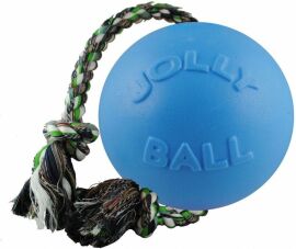 Акция на Игрушка для собак Jolly Pets мяч с канатом Ромпей-н-Ролл 16х40х16 см голубой (606BL) от Stylus