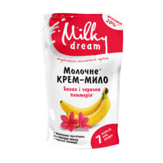 Акция на Рідке крем-мило Milky Dream Банан та червона плюмерія, з молочним протеїном, екстрактами банану і червоної плюмерії, 1 л (дойпак) от Eva