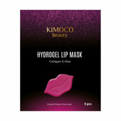 Акція на Зволожувальна гідрогелева маска для губ Kimoco Beauty Hydrogel Lip Mask Collagen & Aloe з колагеном та алое, 5 шт від Eva