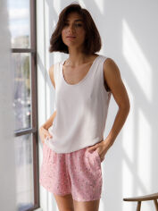 Акция на Піжама (майка + шорти) жіноча великих розмірів з віскози BARWA garments 0330/331 XL Білий/Рожевий/Квіти от Rozetka