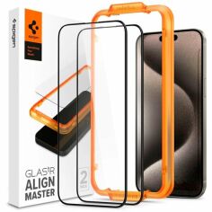 Акція на Защитное стекло Spigen для Apple iPhone 15 Glas.tR AlignMaster FC Black (2P) (AGL06906) від MOYO