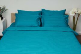 Акція на Комплект постільної білизни Moon&Star Сімейний 160х220х2 см Turkish Blue Satin Stripe (MS-820000660) від Rozetka