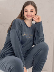 Акция на Піжама (кофта + штани) жіноча великих розмірів бавовняна Boyraz 190027 2XL Темно-синя от Rozetka