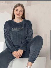 Акція на Піжама (кофта + штани) жіноча великих розмірів бавовняна Boyraz 190024 XL Темно-синя від Rozetka