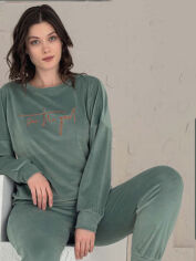 Акция на Піжама (кофта + штани) жіноча великих розмірів бавовняна Boyraz 190022 XL Зелена от Rozetka