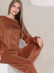 Акция на Піжама (кофта + штани) жіноча великих розмірів бавовняна Boyraz 190014 XL Коричнева от Rozetka
