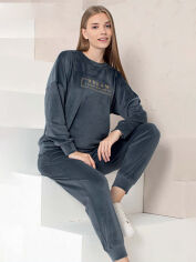 Акция на Піжама (кофта + штани) жіноча великих розмірів бавовняна Boyraz 190020 XL Темно-синя от Rozetka