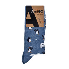 Акція на Шкарпетки чоловічі AmiGO класичні, пінгвіни зі сніжками, блакитні, розмір 25 від Eva