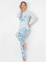 Акция на Піжама (лонгслів + штани) жіноча великих розмірів DoReMi 002-000816 L-XL Синя от Rozetka