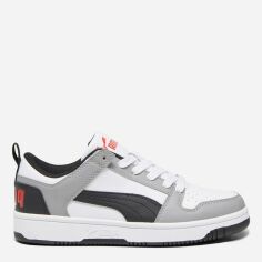 Акція на Підліткові кросівки для хлопчика Puma Rebound Layup Lo SL Jr 37049020 39 Puma White-Puma Black-Concrete Gray-For All Time Red від Rozetka