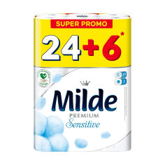 Акція на Туалетний папір Milde Premium Sensitive білий, 3-шаровий, 150 відривів, 30 рулонів від Eva