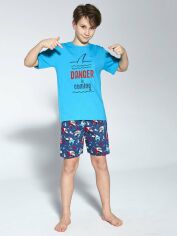 Акция на Піжама дитяча (футболка + шорти) Cornette 94 Danger 790-21 134-140 см Бірюзова/Синя от Rozetka
