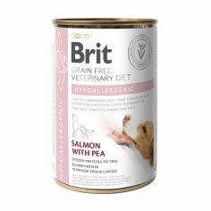 Акція на Вологий корм для собак Brit Veterinary Diet Hypoallergenic при харчовій алергії, з лососем та горошком, 400 г від Eva