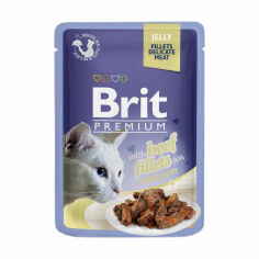 Акція на Вологий корм для кішок всіх порід Brit Premium With Beef Fillets For Adult Cats філе яловичини в желе, 85 г від Eva