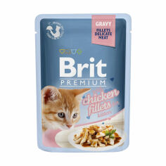 Акция на Вологий корм для кошенят Brit Premium Chicken Fillets For Kitten куряче філе в соусі, 85 г от Eva