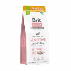 Акція на Сухий корм для собак з чутливим травленням Brit Care Dog Sustainable Sensitive з рибою та комахами, 12+2 кг від Eva