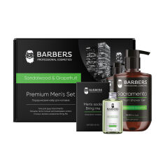 Акція на Чоловічий подарунковий набір Barbers Sandalwood & Grapefruit Premium Men's Set (гель для душу, 500 мл + лосьйон після гоління, 100 мл + шкарпетки) від Eva