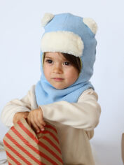 Акція на Дитяча зимова шапка-шолом з вушками Dembohouse Зимова колекція 24.01.003 46 см Блакитна від Rozetka