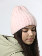 Акция на Дитяча зимова шапка-біні в'язана для дівчинки Anmerino Флорес 9079 56 Рожева от Rozetka