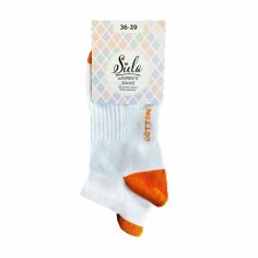 Акція на Шкарпетки жіночі Siela RT1322-041 короткі, спортивні, білі з помаранчевим, розмір 36-39 від Eva