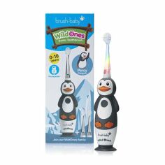 Акція на Дитяча електрична зубна щітка Brush-Baby WildOnes Sonic Toothbrush Penguin 0-10 років, 1 шт від Eva