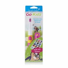 Акція на Дитяча електрична зубна щітка Brush-Baby Go-Kidz рожева, з наклейками, 1 шт від Eva