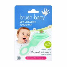 Акція на Силіконова жувальна зубна щітка Brush-Baby Chewable Toothbrush м'яка, 10-36 місяців, бірюзова від Eva
