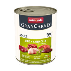 Акція на Вологий корм для собак Animonda GranCarno Adult Beef + Rabbit with Herbs з яловичиною, кроликом та травами, 800 г від Eva