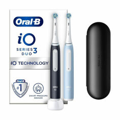 Акція на Набір електричних зубних щіток Oral-B iO3 чорна та блакитна + футляр від Eva