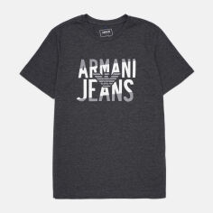 Акція на Футболка бавовняна довга чоловіча Armani Jeans 9182.50 S Темно-сіра від Rozetka