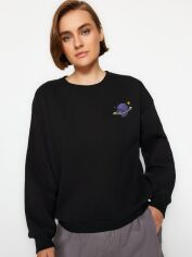 Акція на Світшот оверсайз на флісі жіночий Trendyol TWOAW24SW00175 L Чорний з принтом від Rozetka