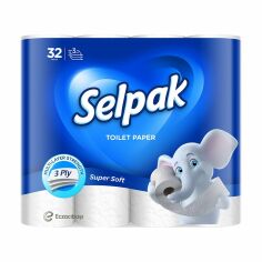 Акція на Туалетний папір Selpak Super Soft білий, 3-шаровий, 150 відривів, 32 рулони від Eva