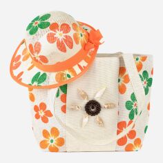 Акция на Сумка шопер з капелюшком жіноча Art Of Polo tr22103 Біло-помаранчева от Rozetka