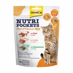 Акция на Ласощі для кішок GimCat Nutri Pockets Malt & Vitamin Mix Мультивітамінний мікс, 150 г от Eva