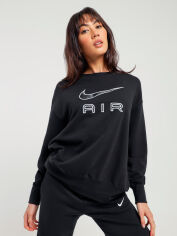 Акция на Світшот жіночий Nike Air Fleece Crew DQ6567-010 XS Чорний/Білий з принтом от Rozetka