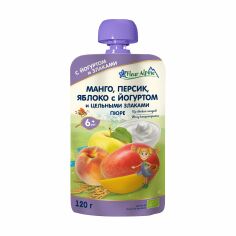 Акція на Дитяче фруктове пюре Fleur Alpine Organic Манго, персик, яблуко та йогурт, від 6 місяців, 120 г від Eva