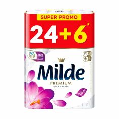 Акція на Туалетний папір Milde Premium Relax Purple білий, 3-шаровий, 150 відривів, 30 рулонів від Eva