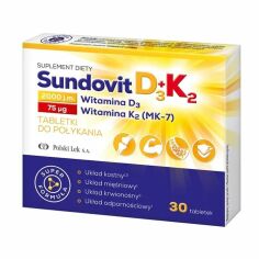 Акція на Дієтична добавка вітаміни в таблетках Polski Lek Sundovit D3 + K2 Вітамін D3 2000 МО + Вітамін K2 (MK-7) 75 мг, 30 шт від Eva