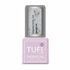 Акція на Топ для гель-лаку Tufi Profi Premium Diamond Potal Top з поталлю та шимером, Рожевий іній, 8 мл від Eva